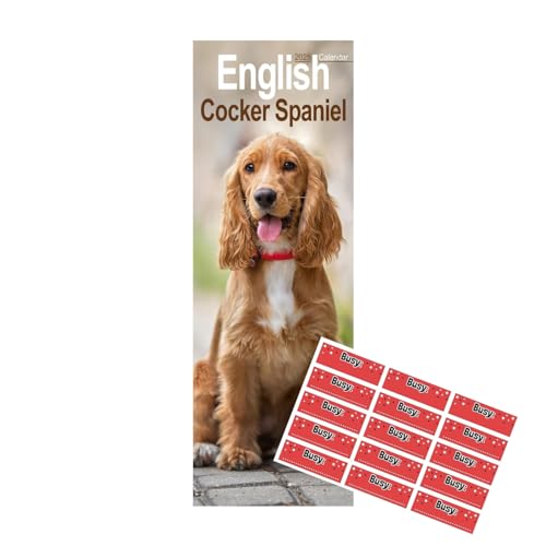English Cocker Spaniel Slim Calendar 2025 | Calendario Slimline de raza de perro | 12 meses | con pegatinas de organización
