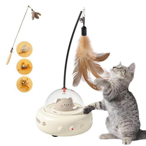 電気感知ペットおもちゃ 羽付き子猫用運動おもちゃ 電動猫じゃらし猫 釣り式 ペット竿状 USB充電式 倒れない 狩猟本能を刺激 ストレス解消 運動不足解消 ペット用品 (白-B)