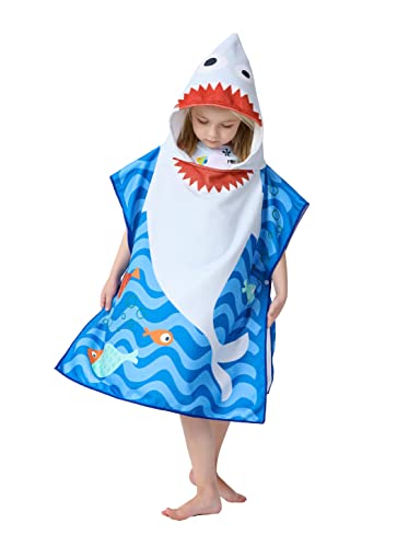 Image of Toddler Bath Beach Towel Poncho with Hood, Kid Bath Pool Swim Bathrobe Cover-ups Swimwear (Grey Shark)