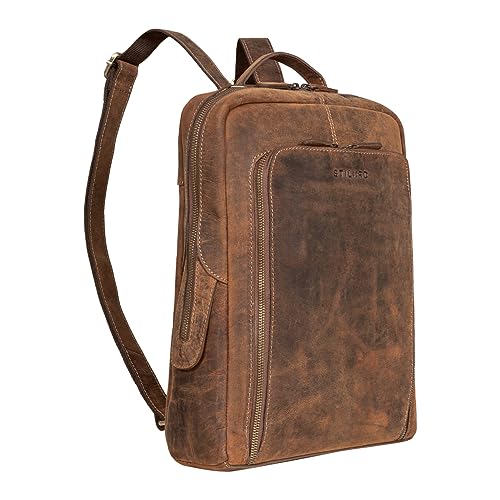 STILORD Daniele Business Rucksack Leder Herren Damen 13-14 Zoll Laptoprucksack Lederrucksack Groß Travel Backpack Vintage Büro Arbeit Reise Handgepäck Echtleder Farbe:Calais - braun