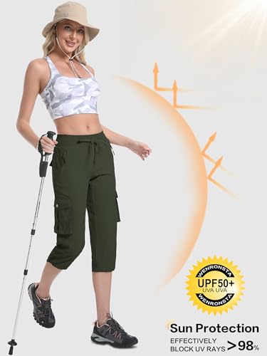 Women's Cargo Capris Hiking Pants Lightweight Quick Dry Summer Travel Athletic Outdoor Elastic Waist Loose Casual3