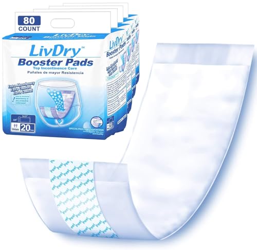 LivDry Incontinence Booster Pads Use with Adult Diapers for Women and Men Extra Comfort Softness Disposable Pad (80 Count Regular Length)