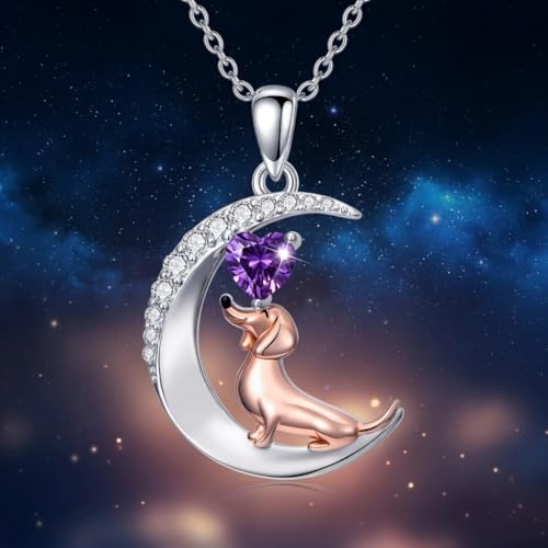 Image of PROESS Animal Birthstone Necklace 925 Sterling Silver Otter /Axolotl /Hippo /Elephant /Dachshund /Monkey /Red Panda Pendant Necklace Animal Birthstone Jewelry Gifts for Women