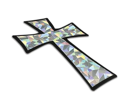 Image of Elektroplate Christian Tapered Cross Reflective Decal (3.25 inch x 2.5 inch) Premium Automotive-Grade All Weather Sticker for Car, Water Bottle, Laptop, Phone & More | Made in the USA