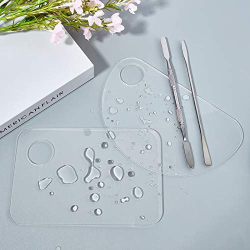 Fingerinspire 2 Sets Acrylic Paint Palette 6X4Inch Transparent Clear Cosmetic Palette(2 Shape) With 2 Palette Spatula For Mixing Foundation Nail Art Eye Shadow Eyelash Makeup #TOP3