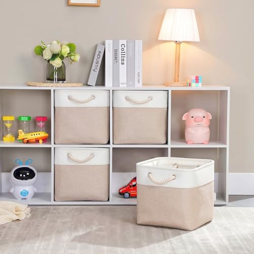 Mangata Fabric Storage Baskets,33 x 38 x 33cm Large Foldable Storage Boxes for Organizing Clothes Shelf Nursery Closet(Beige/White - Image 2