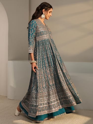 Image of Libas Art Embroidered Georgette Anarkali Kurta With Palazzos and Dupatta | ethnic wear | bridal suit | occasion wear