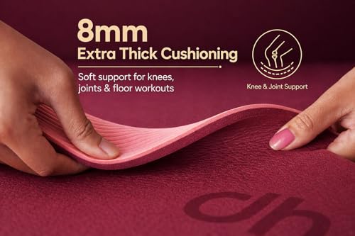 Image of 8mm Yoga Mat for Men & Women | TPE Non Slip Exercise Mat for Home Workout, Yoga & Fitness | Extra Thick Cushion Support for Knees & Joints | Lightweight with Carry Strap