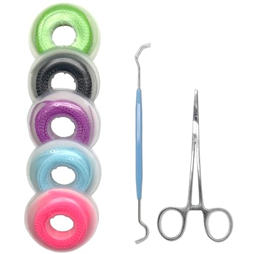 7-piece DIY braces color change kit with orthodontic pliers, probe adjustment tool, and 5 rolls of continuous rubber power chain for customizing braces color for quick braces color change
