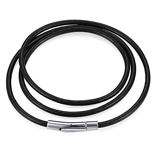 Sasfou 2Mm Braided Leather Necklace Cord, Black Woven Wax Rope Chain With Stainless Steel Durable Snap Clasp(19 Inches) #TOP6