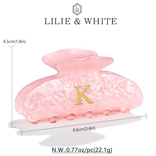 Image of LILIE&WHITE Acrylic Letter Hair Clips For Women Stylish K Monogram Hair Claw Alphabet Hair Clip Fashion Glitter Claw Clips Elegant And Durable Hair Accessory Large Hair Clips Pink K
