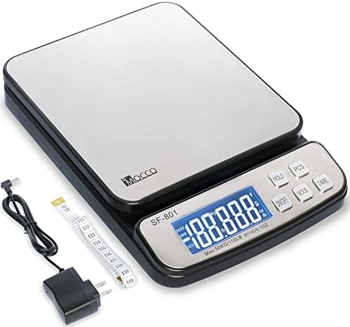 110 LB 50KG Digital Postal Scale, MOCCO Heavy Duty Stainless Steel Multifunctional Shipping Scale 0.1oz / 1g Accuracy with Tare Hold and Counting Function for UPS USPS Floor Bench Office Weight