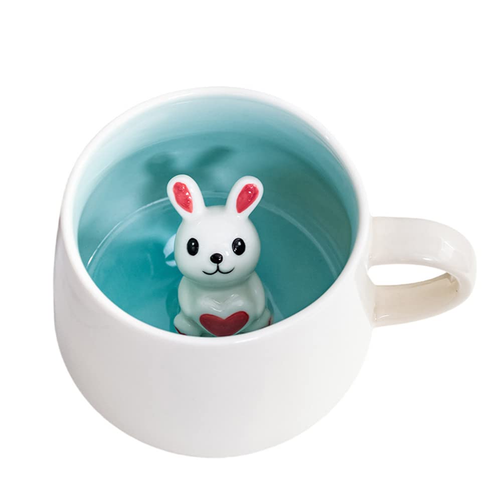 Biigming Tasse mit Kaninchen 3d Tier Tasse 12oz Kaffeetasse Handgemachte Figur Milch Teetasse Lustige Geschenke für frauen Freunde Kinder Mädchen Frau Geburtstagsgeschenk(Kaninchen)