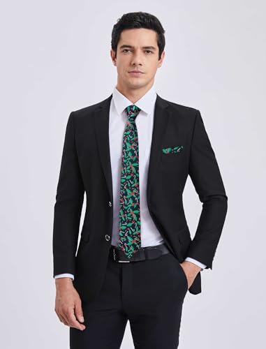 Image of HISDERN Christmas Ties for Men Holiday Tie and Pocket Square Cufflinks Festival Party Xmas Funny Silk Woven Necktie