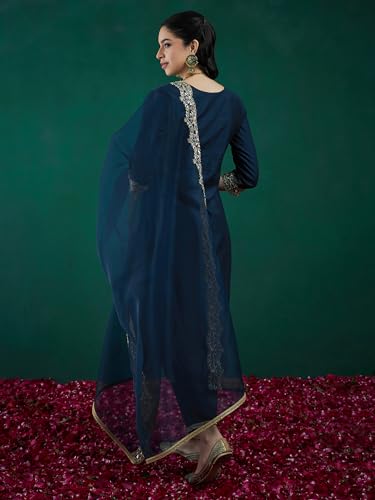 Image of INDO ERA Womens Rayon Viscose Embroidered Straight Kurta Pant Dupatta Set