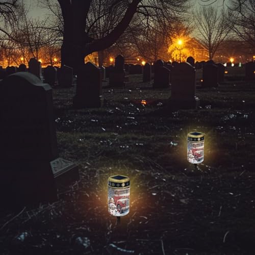 Image of Snowman Truck LED Solar Lights for Patriotic Landscape Waterproof Solar Power Light Flameless Candle for Cemetery Christmas Decorations 2 Pcs