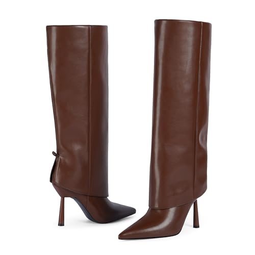 TEAIEUI Women's Knee High Boots With Chunky Heel - Stretch Calf Faux Crocodile Print - View #5