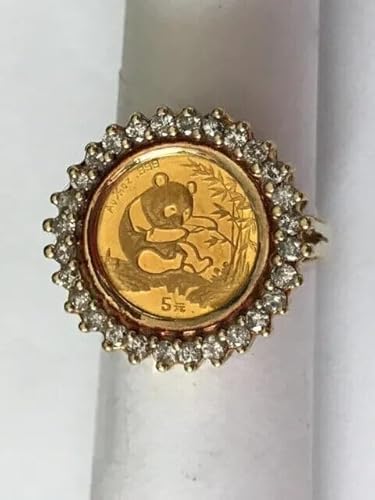 Finecreation_usa-1.00 Ct Round Cut Lab Created Diamond Gorgeous PANDA BEAR COIN Beauty Wedding Ring 14K Yellow Gold Finish