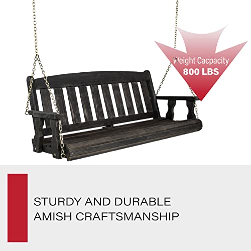 Image of Amish Casual Heavy Duty 800 Lb Mission Treated Porch Swing with Hanging Chains (4 Foot, Semi-Solid Black Stain)