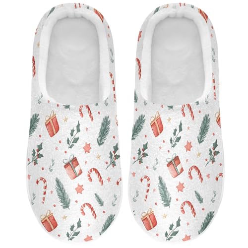 Fuzzy Memory Foam Slippers for Women/Men Candy Cane Gift Box Pattern Fluffy Winter House Shoes Indoor and Outdoor2