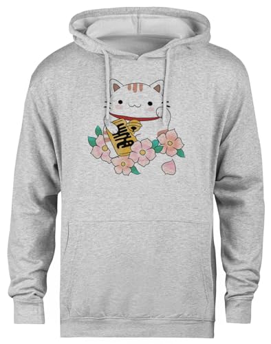 Pull à capuche gris Lucky Cat unisexe décontracté en coton confortable