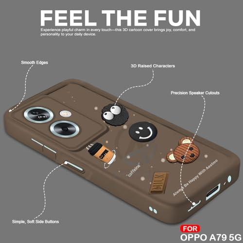 Image of AESTMO Back Case Cover for Oppo A79 5G Cover | Cute Fun Cartoon 3D Ball | Coffee Silicone Case | Full Body Protection | Camera Protection Back Cover for Oppo A79 5G (Brown)