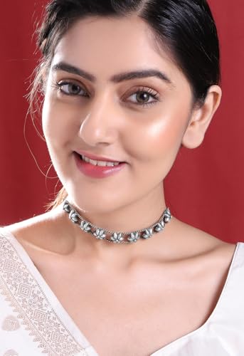 Image of Rubans Choker Necklace Oxidised Style Trendy Jewellery Gift for Women & Girls