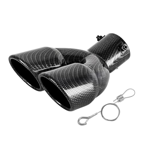 srasakan 車用 マフラーカッター 下向き式 2本出し 口径2.5インチ 落下防止ワイヤー付き エキゾーストチップ 斜めカット ステンレス製 排気管 マフラー パイプ テールパイプ 外装 パーツ カスタム 大型車 軽自動車 取付直径38-53mmに対応 カーボン調