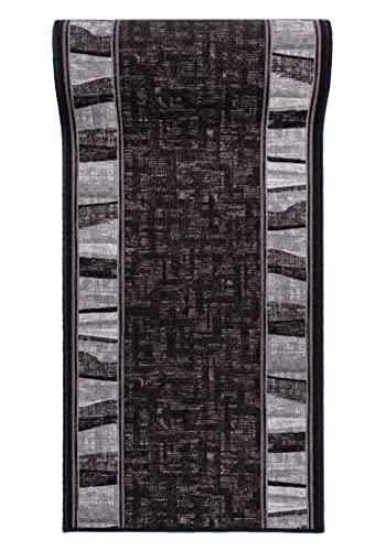 Mazovia Alfombra de Pasillo Larga - Alfombra Antideslizante Moderno Motivo Geométrico - Pelo Corto - Alfombras de Pasillo por Metros - Alfombras para Pasillos Largos - Gris - 67 x 475 cm