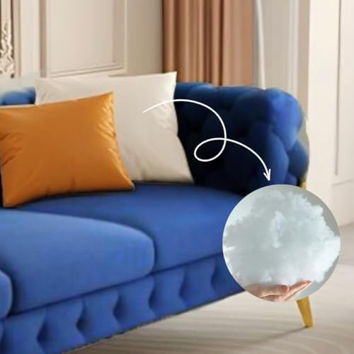 Image of A to Z Furniture Modern Classic Fabric & Valvet Tufted Chesterfield Sofa Living Room and Office (3+1= 4 Seater Sofa Set with Footrest Blue)