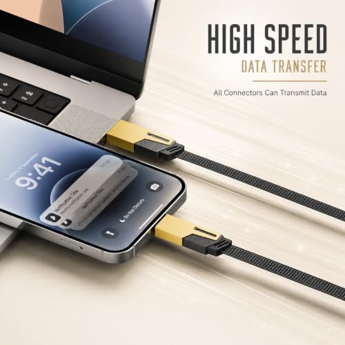 Image of 120W 4-in-1 Fast Charging Braided Universal Cable, USB-A to I, USB-A to Type-C, Type-C to Type-C & Type-C to I, Compatible with iPhone, Samsung Galaxy, OnePlus, Xiaomi & Android Devices