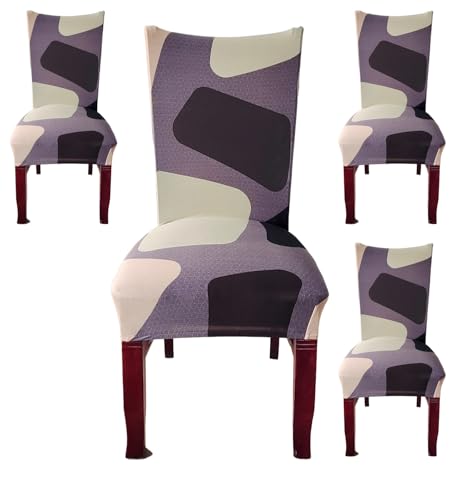Image of Styleys Chair Covers for Dining Room, Stretch Dining Chair Cover, Washable Spandex Kitchen Chair Slipcovers (Set of 4, Purple Bricks Pattern, SD3226)