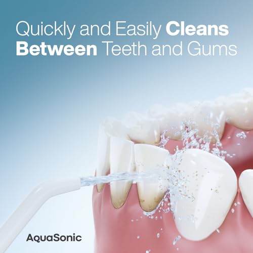 Image of AquaSonic Water Flosser - Cordless Rechargeable Water Flossers for Teeth Cleaning - Waterproof Aqua Flosser, Portable Oral Irrigator for Dental Cleaning with 5 Jet Tips - Braces Home Travel