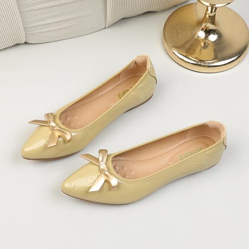 Unifizz Women's Pointed Toe Cute Bow Trim Ballet Flats Shoes3