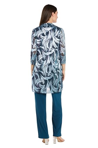 3-Piece Metallic Swirl Print Pantsuit Set W/Matching Tank, Necklace & Pull-On Pants3