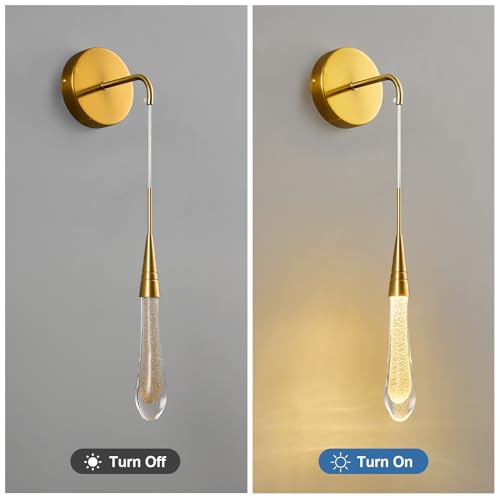 Image of Modern Black Wall Sconces Set of Two Indoor Wall Lamp LED 4500K Teardrop Wall Lights with Bubble Crystal Wall Mounted Room Bathroom Dimmable Sconce Wall Lighting