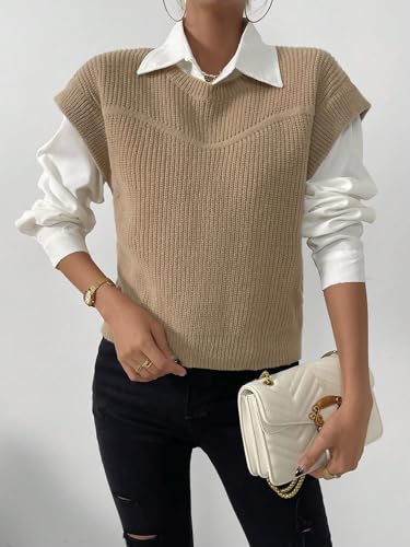 SweatyRocks Women's Casual Cap Sleeve Vest Sweater Round Neck Solid Knit Tank Tops3