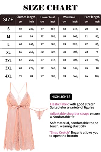 Adsexy See Through Chemise Lingerie For Women Sexy Lace Mini Babydoll Sheer Floral V Neck Nightgown Open Front Negligee Pink #TOP5