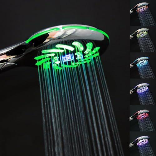 JINYOMFLY Ducha LED Temperatura, 7 Colores Alcachofa Ducha LED Temperatura, 3 Modos Teléfono Ducha con Luz, 12,5cm Alcachofa Ducha con LED Luces