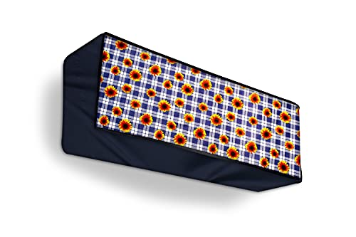 Image of Stylista Split ac cover for indoor and outdoor unit of 1.5 ton ac waterproof and dustproof Blue Plaid and floral pattern