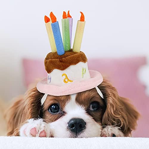 LESYPET Dog Birthday Hat, Pet Birthday Cake Hat with Candle for Dog Cat Party Costume, Pink S