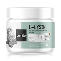 animigo L-Lysin für Katzen - 250g Pulver - Essenzielle Aminosäure L Lysin - Inklusive Messlöffel - Frei von Gluten & Laktose - Für jeden Alters - Ergänzungsfuttermittel für Katzen