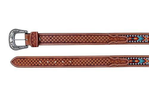 Western Leather Beaded Belt Tooled Leather Beaded Belt For Men and Women 30AB009 5