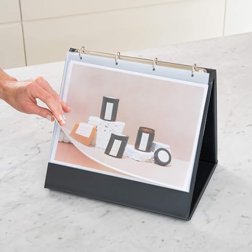 Rillstab A4-Querformat-Tisch-Flipchart-PapierBlock – 4 Ringe, 10 Taschen, 20 Seiten Flipchart-Ordner – Robust und tragbar – Ideal für Präsentationen, Meetings, Büro, Schulungen – Schwarz