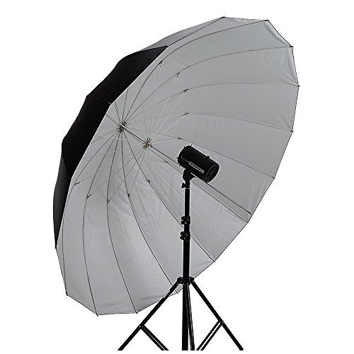 Fotodiox Pro 65in DEEP Parabolic White Reflective Umbrella - 16-Rib Black/White Photographic Deep Umbrella