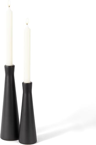 CH7080B - Juego de 2 portavelas de cerámica negro cónico S & L, mate, elegante, decorativo, para decoración del hogar, comedor, boda, fiesta,