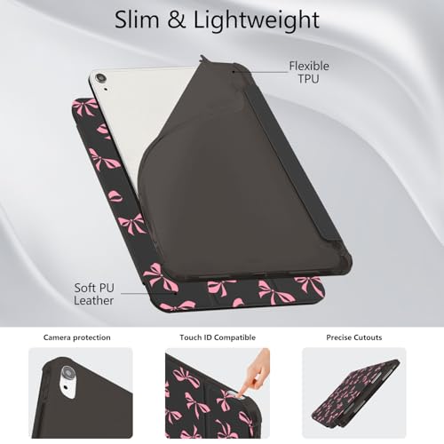 Coque iPad 10e génération antidérapante avec réveil automatique et porte-crayon noir et rose - 3