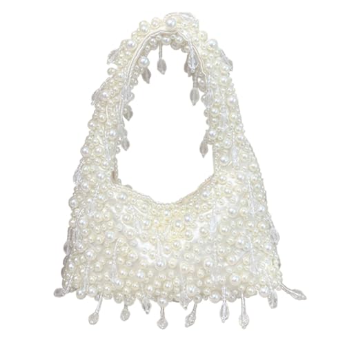 Women Pearl Shoulder Purse Large Capacity Stylish Tote Bag Beaded Top Handle Bag Trendy Designer Handbag Chic Hobo Bag