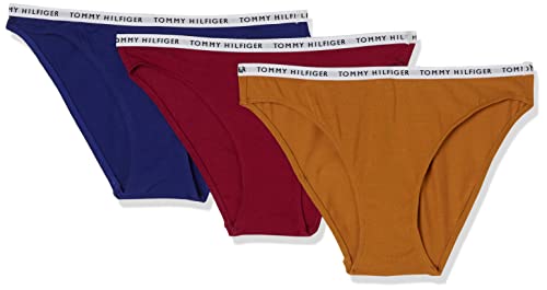 Tommy Hilfiger Damen 3P Bikini Style Unterwäsche, Ital Wine/Cr Gold/Laz Blue, S
