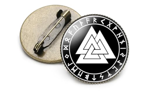 Image of vmcoatdu Round 1 Inch Viking Compass' Nordic Rune Pin Brooch Metal and Inlay Glass Revivalism Style Souvenir Badge Brooch for Hat Clothes Backpack